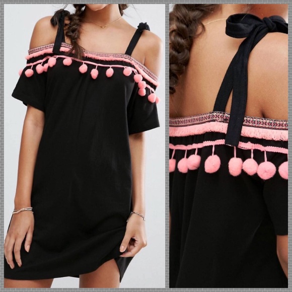 ASOS Dresses & Skirts - NWT black and pink tassel Pom Pom shift dress